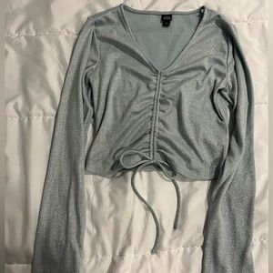Wild Fable Metallic Light Blue Ruched Top